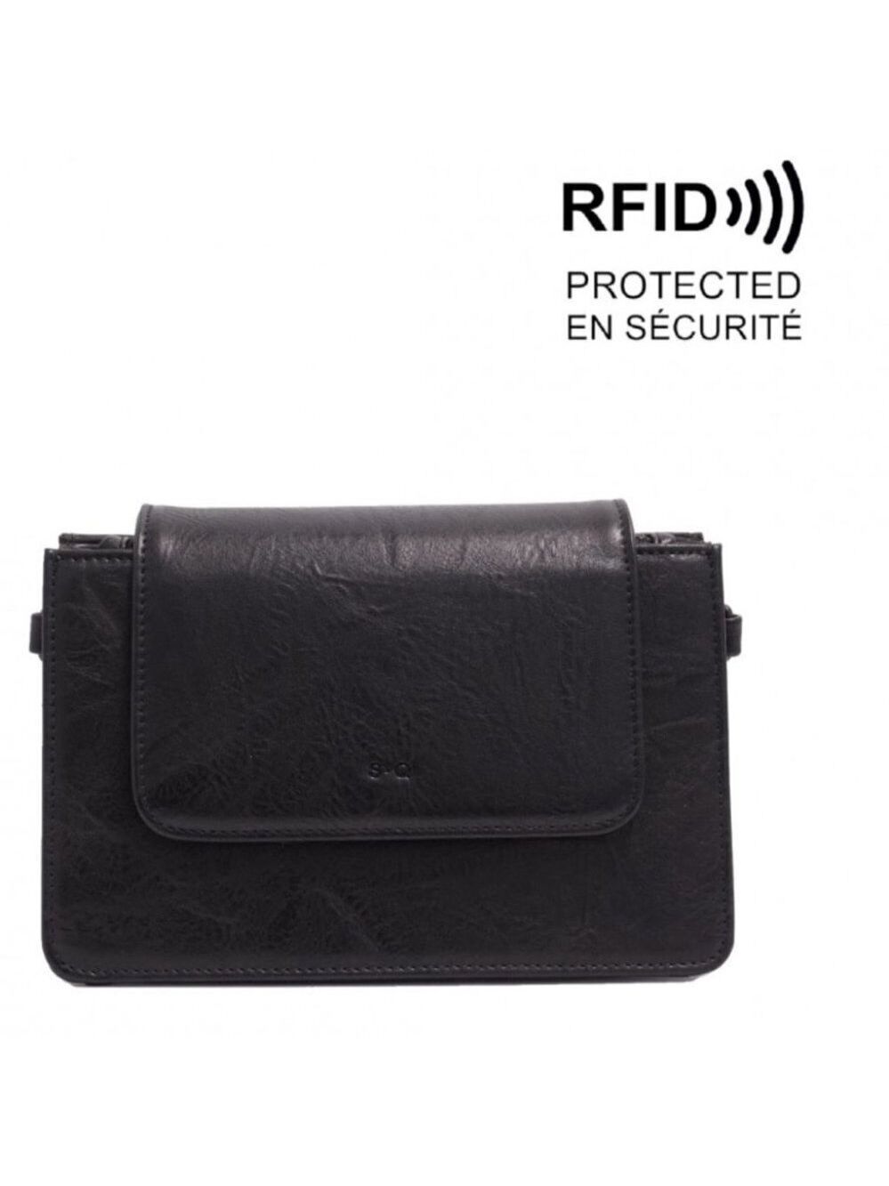 NEW S&Q "Monique" Black Vegan Leather Crossbody Wallet Bag w/ RFID